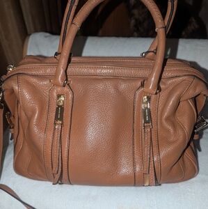 Michael Kors  Julia brown pebbled leather satchel.